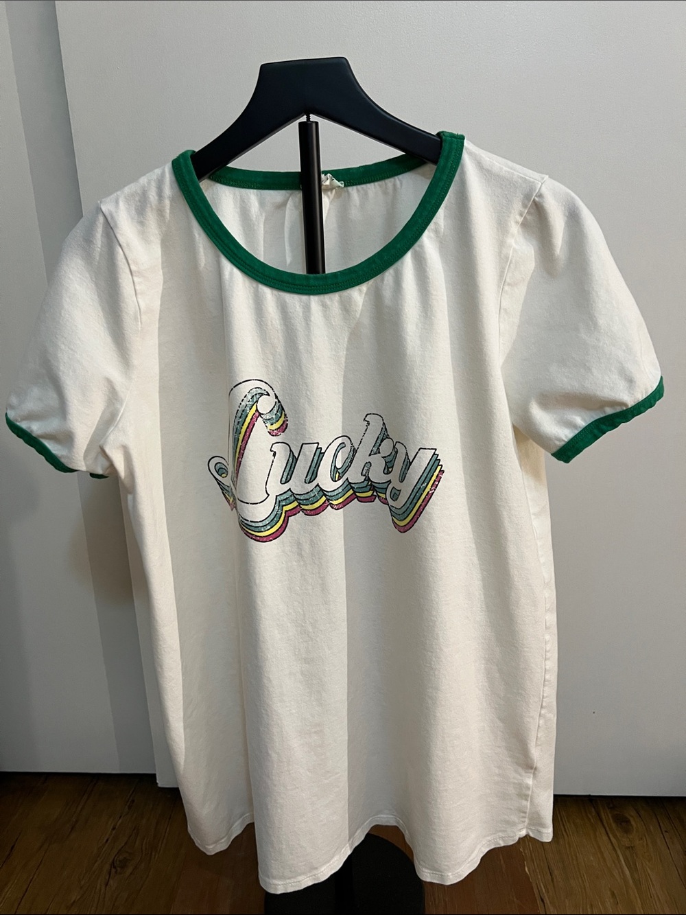 Peach Love California Cream 'Lucky' Ringer Tee with Green Trim